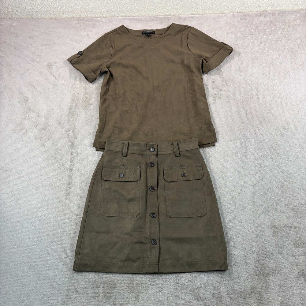 Banana Republic Portia Vegan Suede Skirt 0 & Top XS Set New Heritage Olive NWOT
